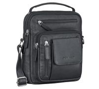 ROYALZ 'Fargo' compact genuine leather everyday bag for men - men's shoulder bag small leather in vintage look - mini messenger bag with many compartments, Color:Black