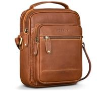 ROYALZ "Toulouse" Men's Small Leather Shoulder Bag with Many Compartments - Modern Genuine Leather Shoulder Bag with Handle, Small Leather Bag Men for Everyday Leisure Excursions Colour: Black