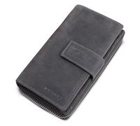 ROYALZ 'Viola' Ladies Leather Purse - Vintage Genuine Leather Wallet - Large Capacity with RFID Protection - Coin Pocket, Card Holder, Mobile Phone Compartment (up to 6.5'), Color:Navy Grey