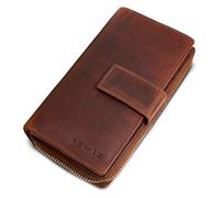 ROYALZ 'Viola' Ladies Leather Purse - Vintage Genuine Leather Wallet - Large Capacity with RFID Protection - Coin Pocket, Card Holder, Mobile Phone Compartment (up to 6.5'), Color:Roma Cognac Brown