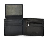 ROYBELE Mens Wallet RFID Blocking Bifold Genuine Leather, 10 Cards, ID Window, 2 Flat Cash Pockets, Coin Pocket, Mens Purse, Long Life Real Leather (Black)