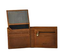 ROYBELE Mens Wallet RFID Blocking Bifold Genuine Leather, 10 Cards, ID Window, 2 Flat Cash Pockets, Coin Pocket, Mens Purse, Long Life Real Leather (HZLBROWN)