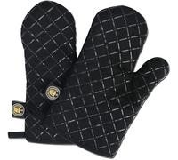 Royella Oven Gloves Kitchen Mitts Double Heat Resistant Pot Holders Set Of 2 Hot Surface Handler Non Slip Oven Mitts BBQ Cooking Baking Gloves Premium Modern Stylish Diamond Shaped Black