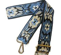 ROYGBCP Replacement Purse Strap Shoulder Strap Adjustable Crossbody Strap for Women Crossbody Wide Shoulder Bag, Blue Floral-Gold Metal