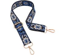 ROYGBCP Replacement Purse Strap Shoulder Strap Adjustable Crossbody Strap for Women Crossbody Wide Shoulder Bag, Blue Floral-gold Metal