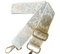 ROYGBCP Replacement Purse Strap Shoulder Strap Adjustable Crossbody Strap for Women Crossbody Wide Shoulder Bag, White Floral-Gold Metal