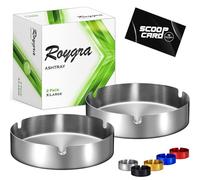 roygra Ash Tray (2 Pack), Outdoor Ashtray for Outside Patio, Stainless Steel Ashtrays for Cigarettes with 3 Holder, Smoking Accessories, Home Décor, Ashtrays for Smokers Indoor - Silver, X-Large