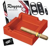 roygra Cigar Ashtray for Outside Patio with 3 Cutter Set, Ash Tray Outdoors, Cigar Ashtrays for Outdoors, Outdoor Ashtray, Patio Décor, Home Ashtrays for Smokers Indoor, Smoking Accessories (Orange)