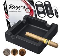 roygra Cigar Ashtray for Outside Patio with 3 Cutter Set, Ash Tray Outdoors, Cigar Ashtrays for Outdoors, Outdoor Ashtray, Patio Décor, Home Ashtrays for Smokers Indoor, Smoking Accessories (Black)