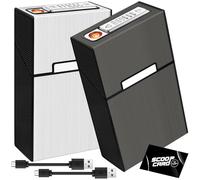 roygra Cigarette Case 85mm King Size with Lighter (2 Pack), Magnetic Switch 20 Capacity Holder Case for Men Women, Cigarettes Smoking Accessories, Rechargeable Flameless Windproof Electric Lighters