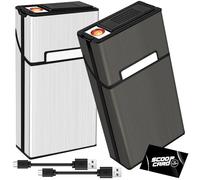 roygra Cigarette Case with Lighter for 100mm 100's, Magnetic 20 Capacity, Rechargeable Windproof Lighter - Set of 2