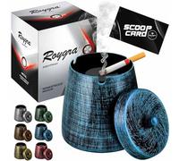 roygra Outdoor Ashtray for Outside Patio, Metal Windproof Smokeless Ashtray with Lid, Home Table Decor, Patio Decorations Outdoor, Ashtrays for Smokers Indoor - Blue, Medium (4.39 x 3.54 x 3.54’’)