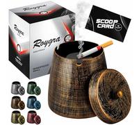 roygra Outdoor Ashtray for Outside Patio, Metal Windproof Smokeless Ashtray with Lid, Home Table Decor, Patio Decorations Outdoor, Ashtrays for Smokers Indoor - Bronze, Small (3.81 x 3.08 x 3.08’’)