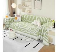 Royhom Boho Sofa Cover 3 Seater, Corner Sofa Covers L Shape, Washable Couch Cover with Tassel, Soft Couch Covers for Dogs, Breathable, All-season Universal (Green, 180x300cm)