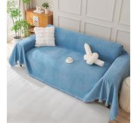 Royhom Chenille Sofa Covers 3 Seater, Corner Sofa Cover L Shape, Washable Couch Cover with Tassel, Soft Couch Covers for Dogs, Breathable, All-season Universal (Blue, 180x300cm)