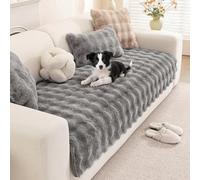 Royhom Rabbit Plush Sofa Cover Washable, Grey Couch Cover for Dogs, Warm Sofa pet protectors, Fuzzy Couch Protector, Non Slip, Super Soft (Seater, 90x210cm)