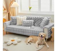 Royhom Rabbit Plush Sofa Cover Washable, Light Grey Couch Cover for Dogs, Warm Sofa pet protectors, Fuzzy Couch Protector, Non Slip, Super Soft (Backrest, 90x90cm)