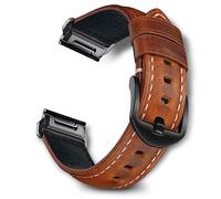 RoYiio Leather Strap for Garmin Quatix 8 51mm/Quatix 7X/6X/Tactix 8 51mm/Tactix7 Pro/Fenix8 Pro 51 mm Straps Comfor Durable Oil Wax Leather Replacement Strap Enduro 3/2 (Light Brown, QuickFit 26mm)