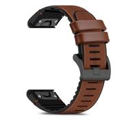 RoYiio Leather Strap for QuickFit 26mm Soft Comfortable Silicone Replacement Bnad for Garmin Fenix 8 47mm 51mm /Enduro 3 /Fenix E/Approach S62 S60 /Epix/Quatix/Marq Descent/Tactix - Brown