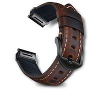 RoYiio Leather Strap for Tactix 8/Quatix 8/Enduro 3/Fenix8 Pro 47mm 51mm/Fenix E/Epix 2/Marq Series/Approach S62 S60 Straps Comfor Durable Oil Wax Leather Replacement Strap (QuickFit 22mm/26mm)
