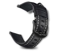 RoYiio Vintage 22mm Watch Strap Leather with Stainless Balck Buckle, Comfy Oil Wax Leather Replacement Band 22mm for Men Women - Black