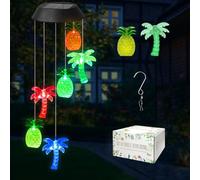 Roying Solar Wind Chime, Solar Wind Chimes Outdoor Palm Tree Pineapple, Birthday Gifts for Women Mom Grandma Sister, Color Changing Solar Decorations Lights Outside Waterproof Garden Patio Yard Decor