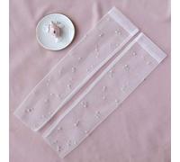 ROYJJ Mesh Fingerless Gloves Elegant Long Courtesy Ruched Tulle Pearls Mittens For Women Girls Wedding Halloween Party Pearl Beaded Gloves