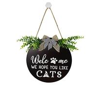 ROYJJ Wreath Sign For Farmhouse Front Porch Decor We Hope You Like Cats Door Hanging With Greenery Christmas Decor Door Hanger