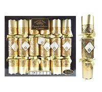 Royle Exquisite Collection Box of 6 Premium Christmas Crackers 13.5" Wide Barrelled - Gold Xmas Decorations Games Tableware Party