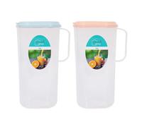 Royle Plastic Fridge Door Jugs x2 1.8l Capacity Water Juice In Pale Pink Lids