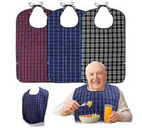 Roylvan Adult Bibs, 3 Pcs Washable Clothing Protector with Crumb Catcher for Eating, Reusable Waterproof Large Adult Feeding Bibs with Snaps for Elderly Senior Women Men, Black & Red & Blue