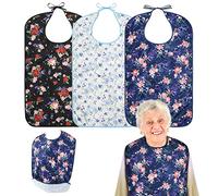 Roylvan Adult Bibs, 3 Pcs Washable Clothing Protector with Crumb Catcher for Eating, Reusable Waterproof Large Feeding Adult Bibs for Women Elderly Senior, Blue/White/Black