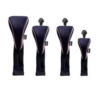 ROYMADE Golf Club Head Covers, 4-Piece Set, Driver Fairway Hybrids Woods, Long Neck with Interchangeable Number Tags, Black with Blue Trim, Mesh Design (Pink)