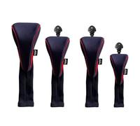 ROYMADE Golf Club Head Covers, 4-Piece Set, Driver Fairway Hybrids Woods, Long Neck with Interchangeable Number Tags, Black with Blue Trim, Mesh Design (Red)