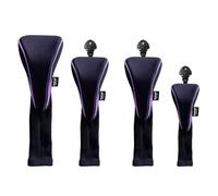 ROYMADE Golf Club Head Covers, 4-Piece Set, Driver Fairway Hybrids Woods, Long Neck with Interchangeable Number Tags, Black with Blue Trim, Mesh Design (Purple)