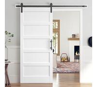 ROYMELO 36x84 Inch White Sliding Barn Door Slab with 6.6ft Hardware Kit Included, 5-Panel, MDF Wood Panel Covered with Water-Proof Scratch-Resistant PVC Surface, Simple DIY Assembly