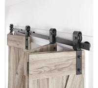 Roymelo 64" Bifold Sliding Barn Door Hardware Track Kit,Side Mounted Black J Shape Roller,Smoothly and Quietly,Assembly Easy,Fit Four 15" Bi-Folding Doors (Door Not Included)