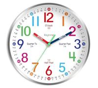 Roymnie Wall Clock for Kids Learning to Tell Time Easily Kids Teaching Clock Silent Non Ticking Battery Operated Colorful Teaching Time Clock Decorative for Kids Room Classroom School (8 Inch)