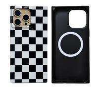 RoyMonkey Checkered Magnetic Phone Case for iPhone 15 Pro Max, Black White