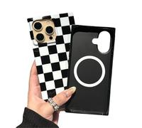 RoyMonkey Checkered Magnetic Phone Case for iPhone 16 Pro, Black White