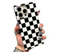 RoyMonkey Checkered Strong Magnetic Case for iPhone 15 Pro, Compatible with MagSafe - Rectangular Checker Checkerboard - Shockproof Protective Phone Cover for iPhone 15 Pro 6.1-inch, Black/White