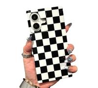 RoyMonkey Checkered Strong Magnetic Phone Case for iPhone 16, Black White