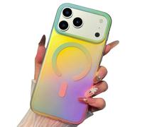 RoyMonkey Iridescent Strong Magnetic Case for iPhone 17 Pro Max [Compatible with Magsafe] Cute Rainbow Aesthetic Watercolor Print - Slim Translucent Matte Protective Phone Case Cover, Yellow Purple