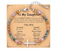 ROYNRAU To My Daughter Christian Cross Bracelet For Women, Natural Stone Beaded Religious Inspirational Confirmation Baptism Easter Unique Motivational Gifts Jewelry, One Size, Stone, no gemstone
