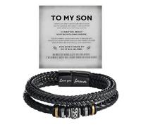 ROYNRAU To My Son Bracelet for Men, Multi-Layer Braided Leather Bracelets Wristband Stainless Steel Clasp Personalized Engraved Love You Forever Black Inspirational Bangle Best Gifts, One Size
