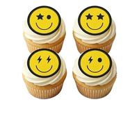 Royolgents 40Pack Edible Smiley Face Cupcake Toppers Multi-Emotion Expressions with Lightning & Star Eyes for Birthday Party Cake Decor Ready to Use