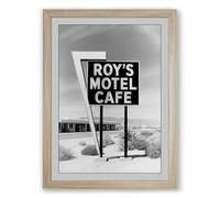 Roy's Motel Cafe Vintage Framed Wall Art Print A1 (84.1×59.4cm) Oak, Wall Decor for Living Room, Bedroom, Office & Home, Ready to Hang, Art Gift