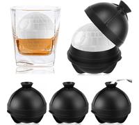 Roysmart Silicone Ice Ball Mould, Large, Set of 4 and 2-in-1 Funnel Lid, Reusable Ice Cube Trays, Round, Ice Cube Tray, Ice Cube Tray for Beer, Cocktail, Whisky, Wine