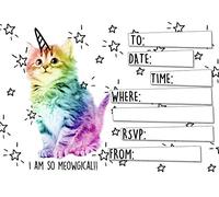 Roystone Print Works 20 x A5 Unicorn Kitten Girls Birthday party invitations with envelopes invites fun Cute