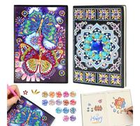ROYUEXT 2 Pcs Diamond Art Painting Kit, 2 Styles Craft Kits Mandala A5 Notebook Craft Set, 5D DIY Diamond Pasted Painting Notebook Kits Crafts Girls Gift for Girls, boy, Diary (Flowers & Butterfly)